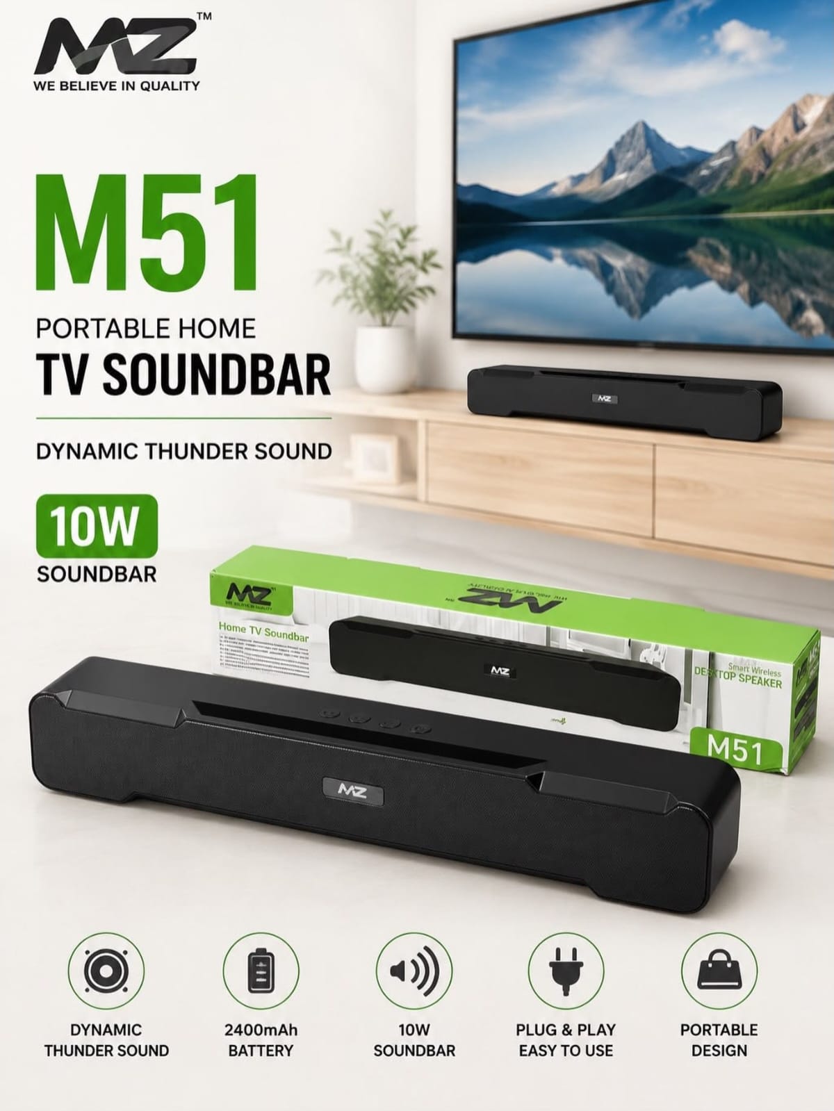 MZ M61 Wireless Soundbar – 3D Powerful Sound
