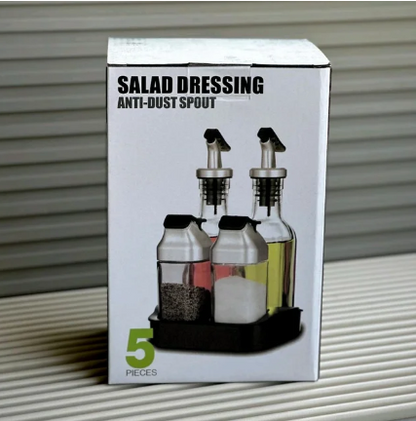 5 Piece Glass Oil Dispenser & Spice Jar Set with Anti-Dust Spout