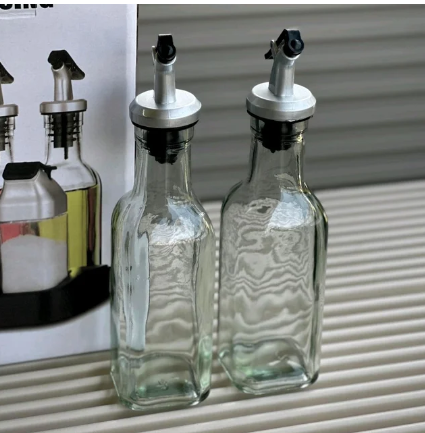 5 Piece Glass Oil Dispenser & Spice Jar Set with Anti-Dust Spout