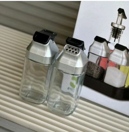 5 Piece Glass Oil Dispenser & Spice Jar Set with Anti-Dust Spout