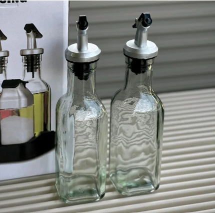 5 Piece Glass Oil Dispenser & Spice Jar Set with Anti-Dust Spout