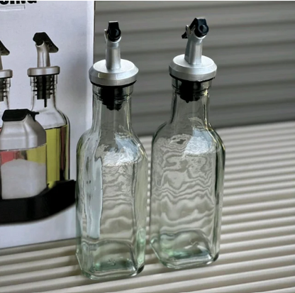 5 Piece Glass Oil Dispenser & Spice Jar Set with Anti-Dust Spout